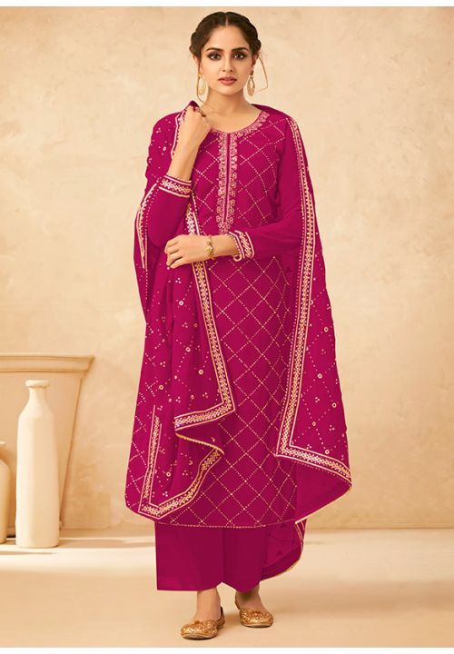 Wine Magenta Evening Indian Pakitani Palazzo Salwar Suit SFYS65607 - Siya Fashions