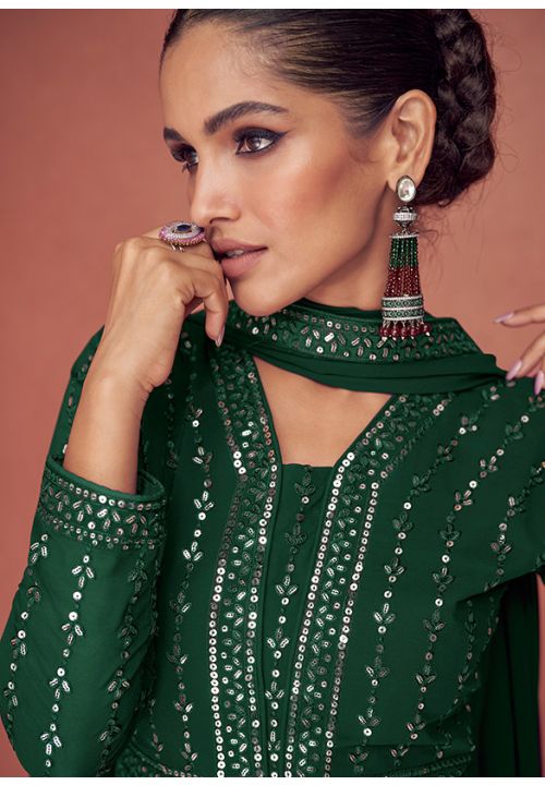 Buy Indian Dress Velvet Green Lehenga LLCV09749