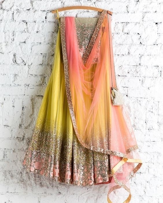 Yellow Bridal Peach Handwork Net Silk Lehenga Choli  INS2206 - Siya Fashions