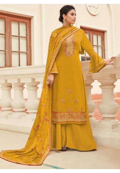 Yellow Chinnon Plus Size Palazzo Suit SFSA308004 - Siya Fashions