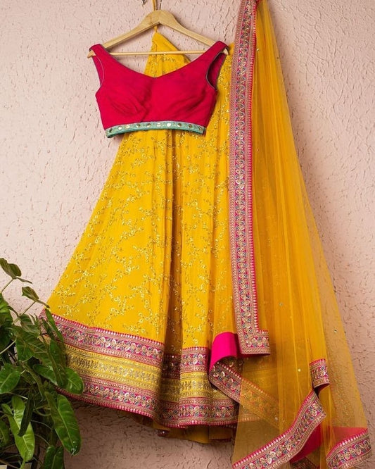 Yellow Designer Silk Wedding Lehenga Choli Set Red Blouse  INSPMAY424 - Siya Fashions