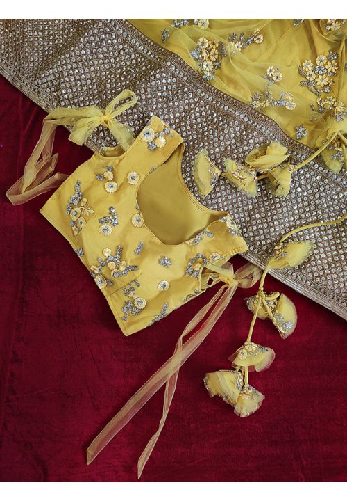Yellow Haldi Bridal Reception Lehenga Set In Net SFANB55402 - Siya Fashions