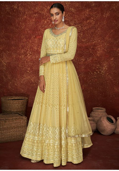 Yellow Long Wedding Anarkali Gown In Georgette SFYS78202 - Siya Fashions