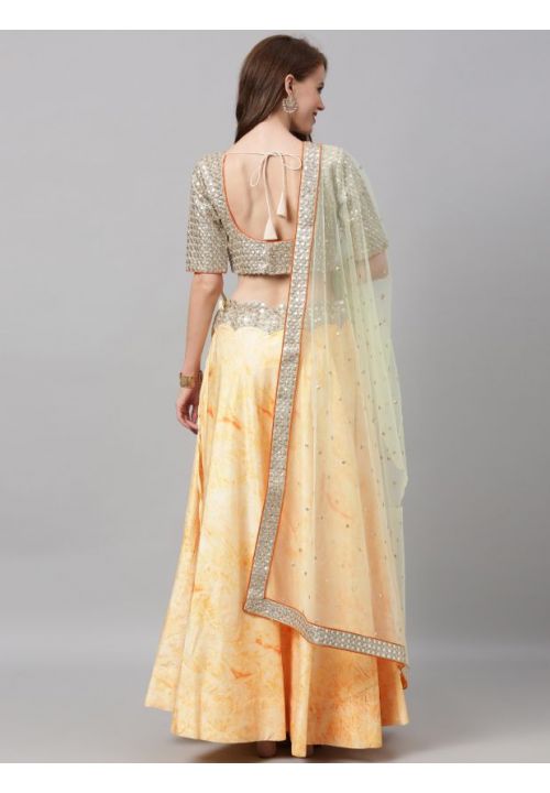 Yellow Print Art Silk Modest Lehenga Choli SFPRF135205 - Siya Fashions