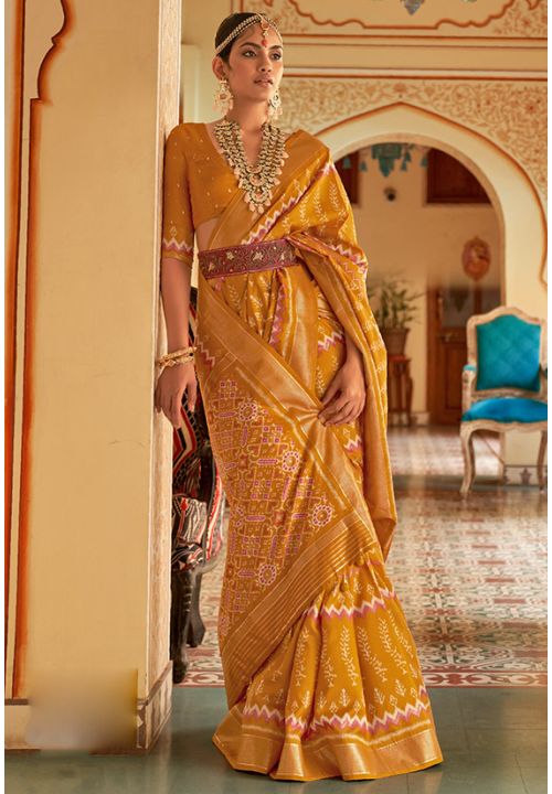Yellow Silk Indian Wedding Reception Saree SFSA357903 - Siya Fashions