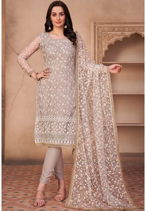 Light Beige  Plus Size Salwar Suit Pan In Net SFYS80402 - Siya Fashions