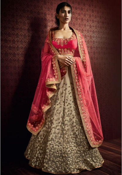 Astounding Beige Pink Indian Wedding Bridal Lehenga In Net FYDS798NK - Siya Fashions