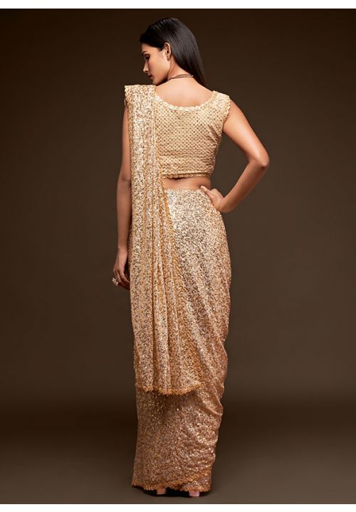 Gold Fully Sequined Designer Indian Party Saree SFZC1305 - Siya Fashions