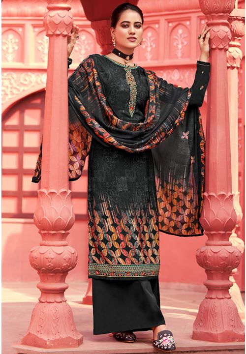Black Evening Indian Party Palazzo Salwar Suit SRHLD3803 - Siya Fashions