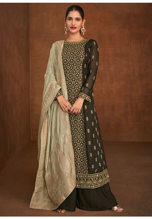 Black Indian Wedding Georgette Palazzo Suit SFYS79904 - Siya Fashions