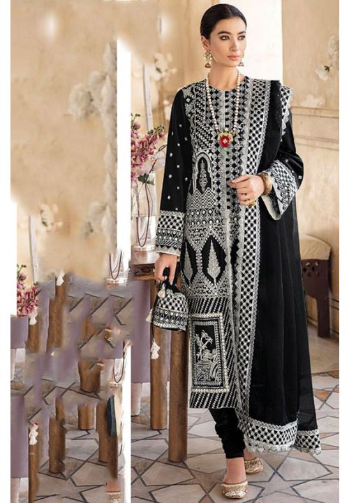 Black Heavy Embroidery Party Churidar Suit EXPSA293501 - Siya Fashions