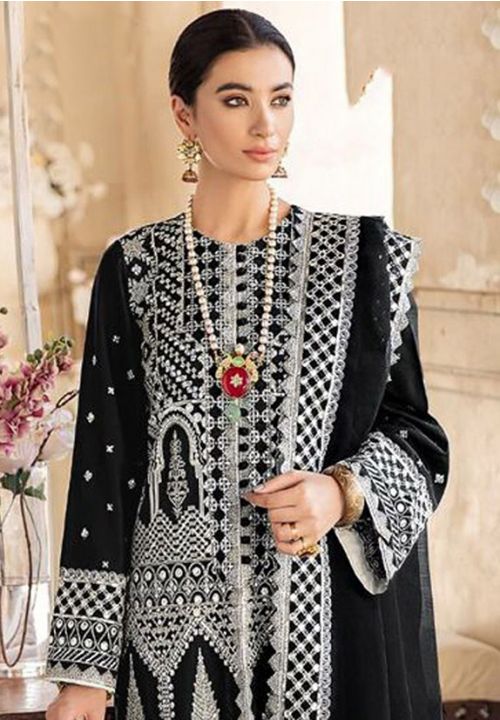 Black Heavy Embroidery Party Churidar Suit EXPSA293501 - Siya Fashions