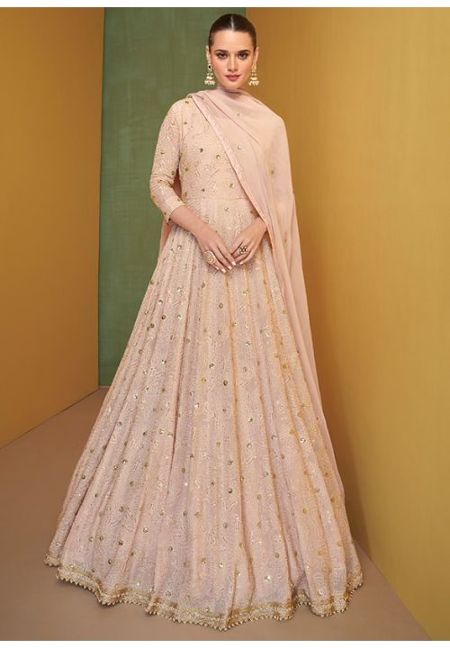 Peach Reception Anarkali Wedding Gown In Georgette SYS88104 - Siya Fashions