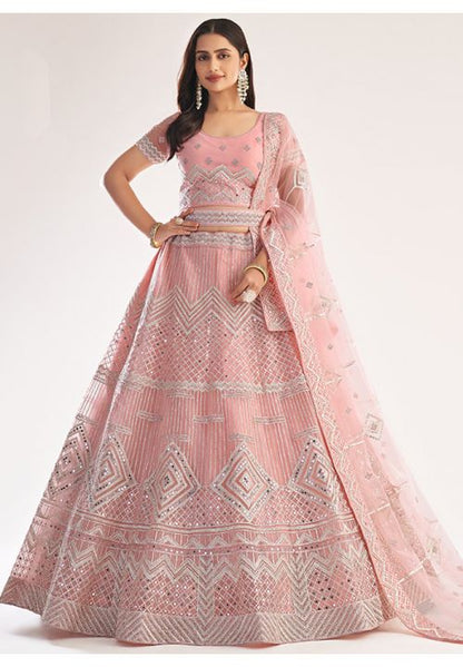 Succulent Pink Bridal Wedding Reception Lehenga In Net SFSA306501 - Siya Fashions