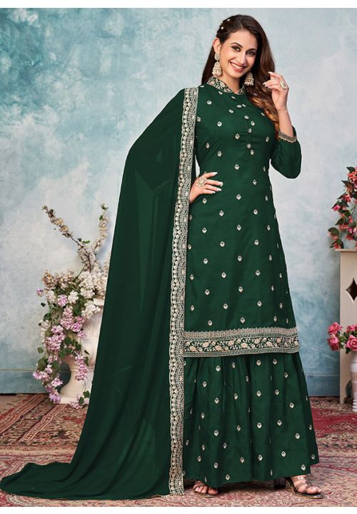 Designer Green Indian Sangeet Wedding Palazzo Suit SFDFS17901 - Siya Fashions