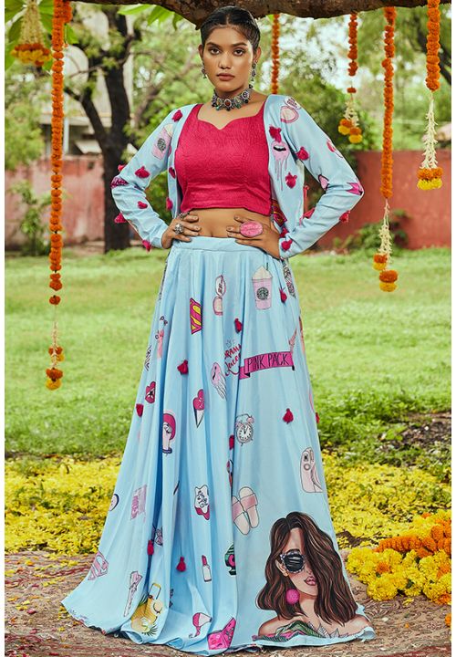 Navaratri Blue Lehenga Choli In Muslin Cotton SKHU13506 - Siya Fashions