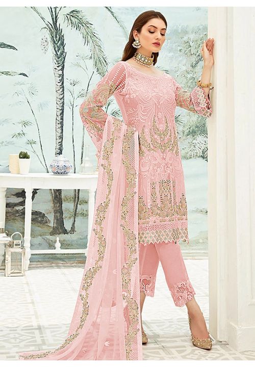Pale Pink Indian Pakistan Sangeet Salwar Kameez Pant SFKSF55402 - Siya Fashions