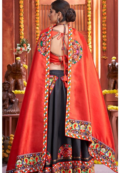 Navaratri Red Orange Black Chaniya Choli In Art Silk SFSA345004 - Siya Fashions