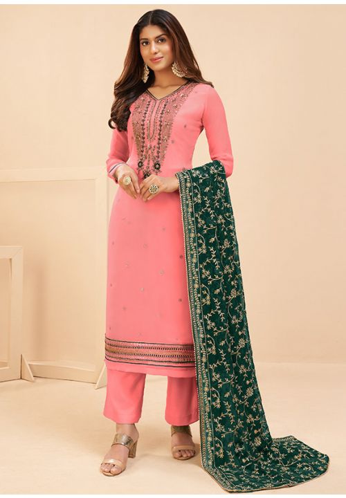 Pink Plus Size Sangeet Wedding Palazzo Suit  SFSA329803 - Siya Fashions