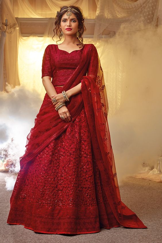 Designer Bridal Red Lehenga Choli In Net SFYD2298 – Siya Fashions
