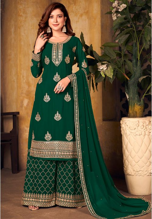Green Indian Sangeet Wedding Palazzo Suit SFDFS18901 - Siya Fashions
