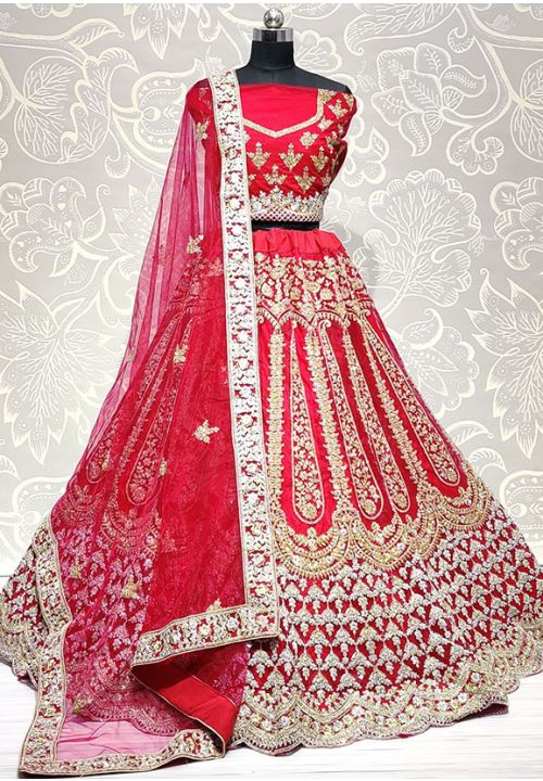 Pink Bridal Lehenga Zari Diamond Work In Net  SFANJ1158 - Siya Fashions
