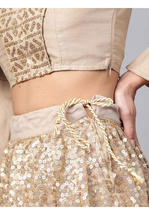 Gold Fawn Engagement Lehenga Set Sequined Net SFHST1706 - Siya Fashions