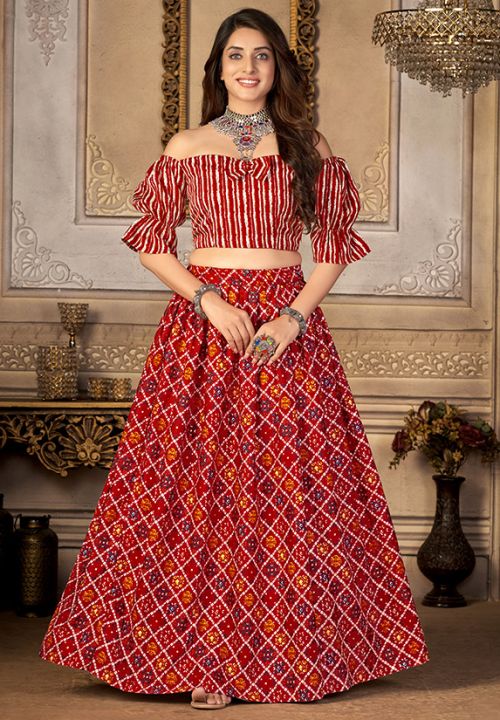 Red Fancy Printed Silk Lehenga Choli SFSA344301 - Siya Fashions
