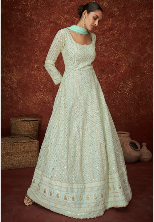Blue Long Wedding Anarkali Gown In Georgette SFYS78203 - Siya Fashions