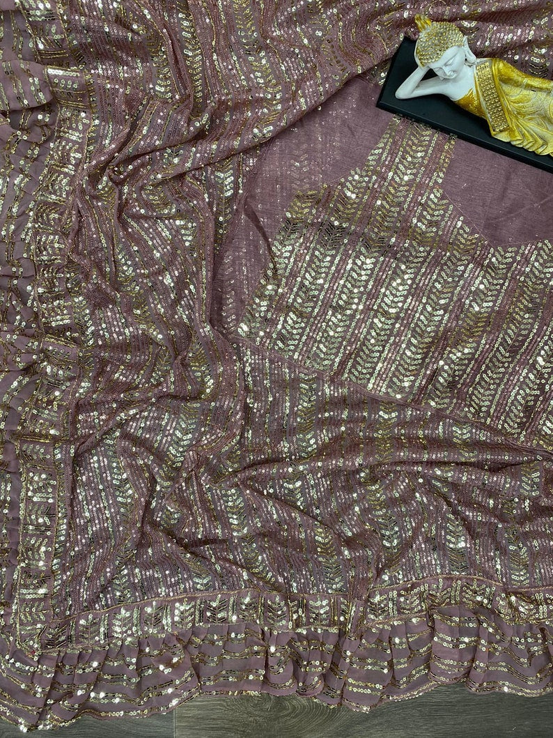 Designer Mauve Lilac Gold Sequin Work In Silk SFETS553 - Siya Fashions