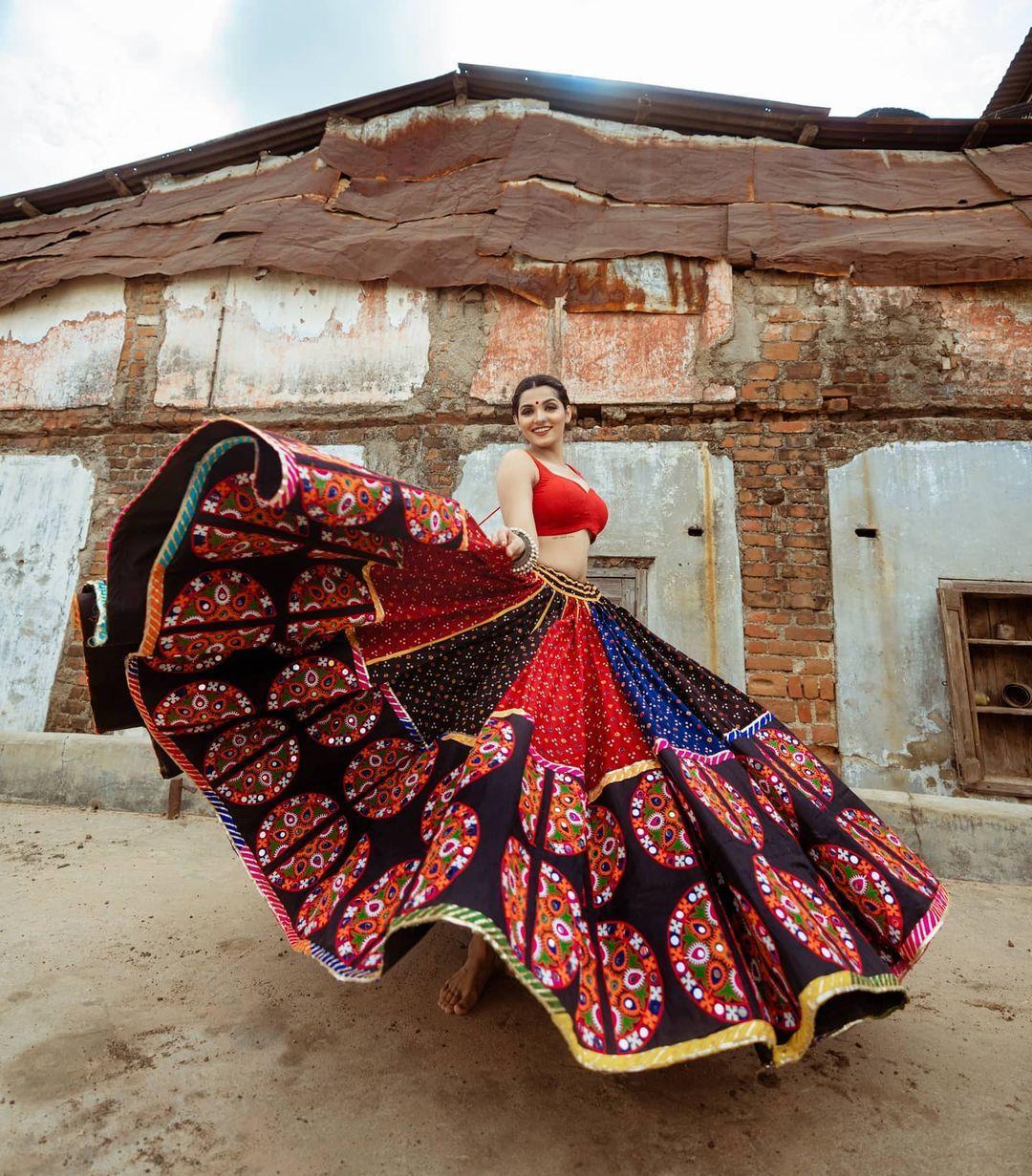 Red Multicolor Navaratri Printed Chaniya Choli In  Butter Silk SAG432 - Siya Fashions