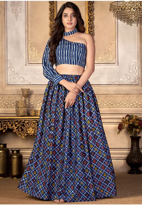 Blue Fancy Printed Silk Lehenga Choli SFSA344304 - Siya Fashions
