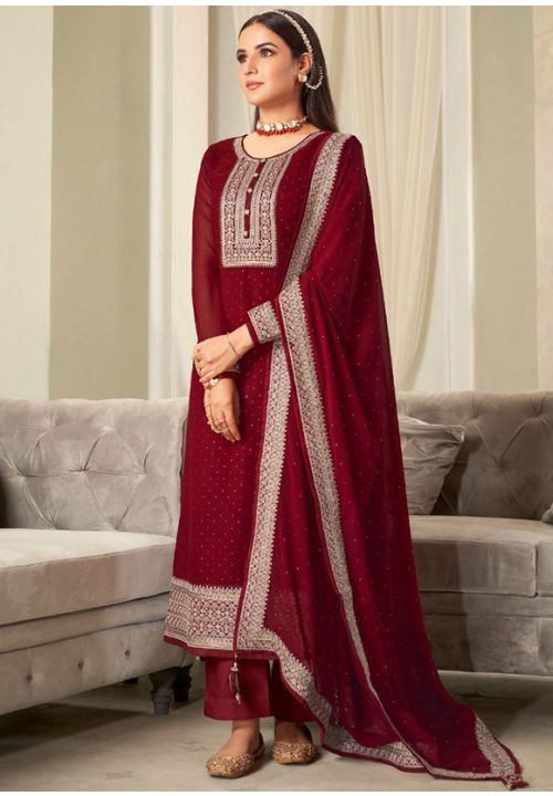 Bollywood Jasmin Marron Wine Georgette Plus Size Palazzo SFSA302501 - Siya Fashions