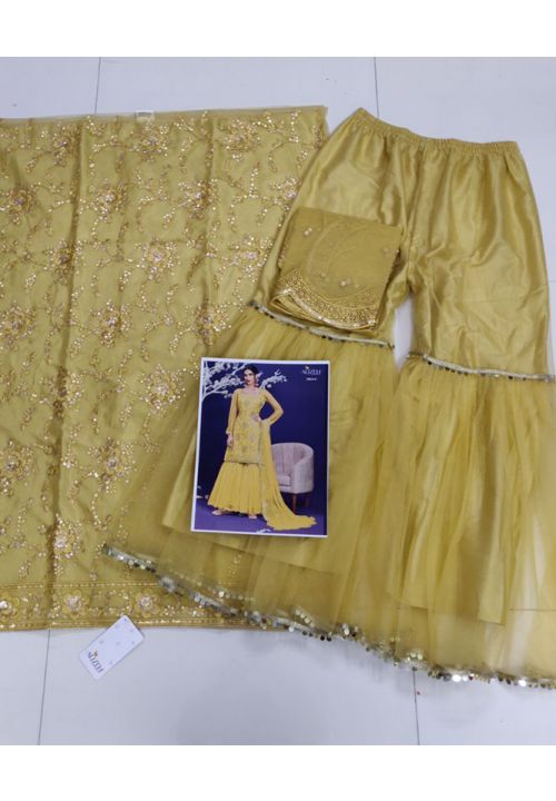 Yellow Haldi Ceremony Net Palazzo Suit YDSA294107 - Siya Fashions
