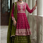 Pink Green Embroidered Georgette Long Lehenga Choli Kameez SFSMT8001 - Siya Fashions