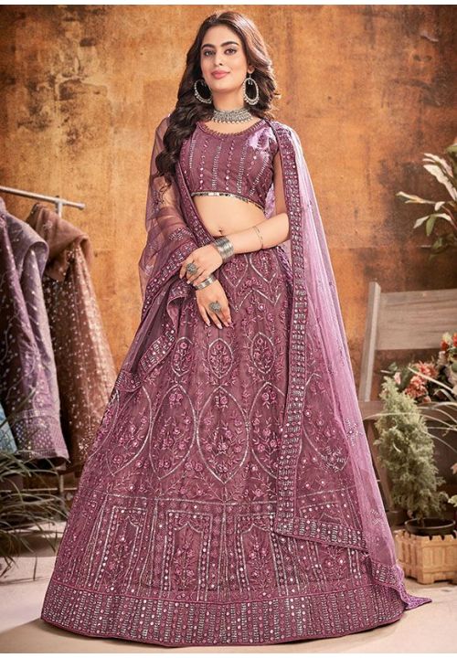 Purple Soft Net Evening Lehenga Sequin Work SFHST1404 - Siya Fashions