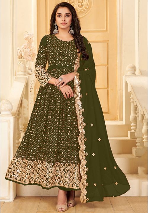 Green Designer Party Anarkali Suit With Foil Work SFYS70010 - Siya Fashions