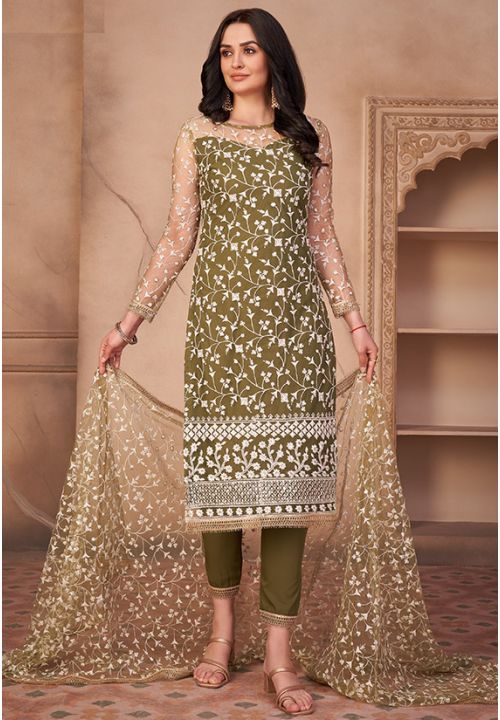 Green Plus Size Salwar Suit Pan In Net SFYS80401 - Siya Fashions