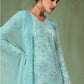 Blue Cotton Jacquard Plus Size Summer Palazzo Suit SFSTL18905 - Siya Fashions