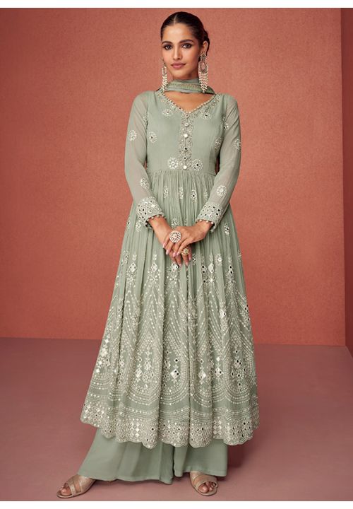 Grey Indian Pakistani Sangeet Palazzo Suit In Georgette SFSMT7902