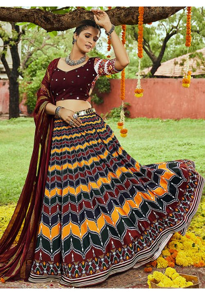 Navaratri Maroon Lehenga Choli In Muslin Cotton SKHU13509 - Siya Fashions