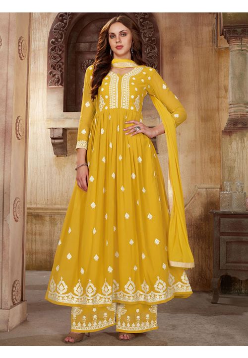 Mode Yellow Indian Sangeet Plus Size Palazzo Suit SFANB61801 - Siya Fashions