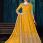 Online Yellow Satin Party Long Anarkali Suit SFA175707 - Siya Fashions