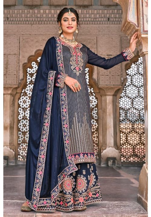 Blue Heavy Designer Wedding Sharara Suit SFYS73102 - Siya Fashions