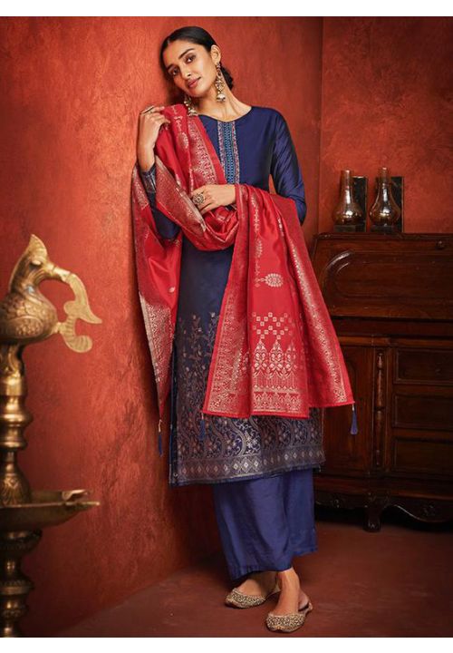 Blue Sangeet  Jacquard Silk Plus Size Palazzo SFSA308503 - Siya Fashions