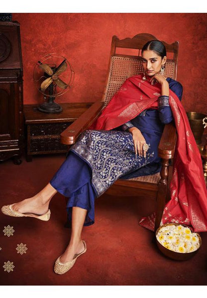 Blue Sangeet  Jacquard Silk Plus Size Palazzo SFSA308503 - Siya Fashions