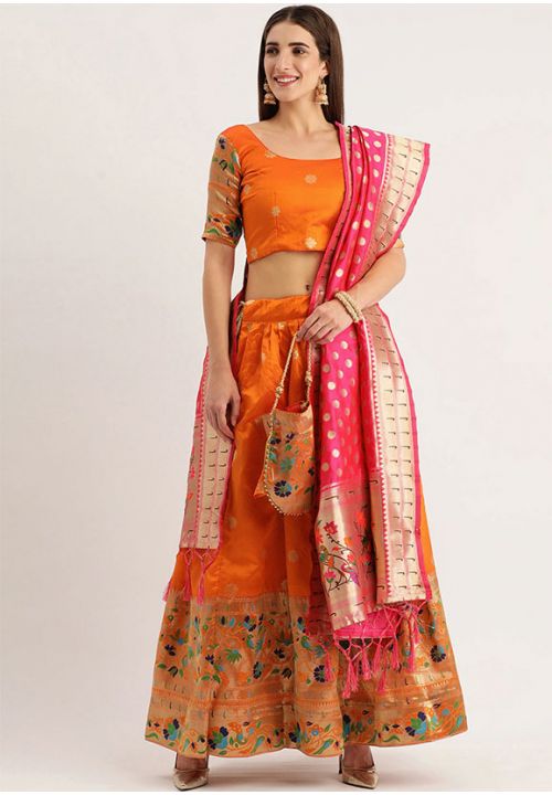 Orange Sangeet Party wear Indian Lehenga In Jacquard YDVEP21102 - Siya Fashions