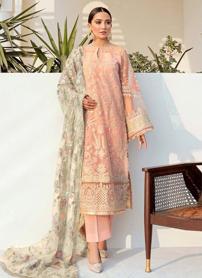 Peach Pakistani Style Palazzo Salwar Suit In Georgette SFFZ115979 - Siya Fashions
