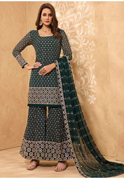Green Wedding Party Palazzo Salwar Suit Work SFYS69301 - Siya Fashions