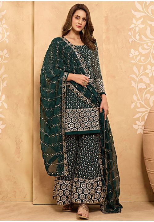 Green Wedding Party Palazzo Salwar Suit Work SFYS69301 - Siya Fashions